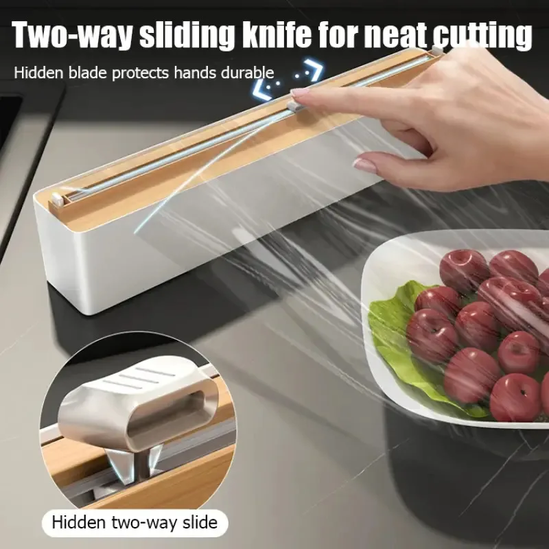 Cling film cutter with sliding knife for home storage, kitchen wall-mounted, refrigerator with magnetic cling film Cutting Box