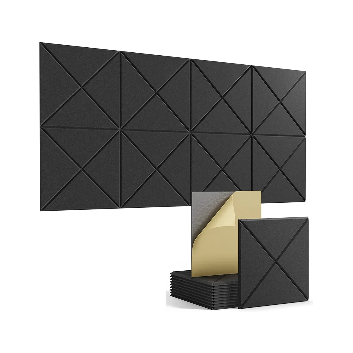 

16PCS Self-Adhesive Acoustic Panels,Square Sound Proof Foam Panels,12x12x0.4In High Density Soundproof Wall Panels,Black