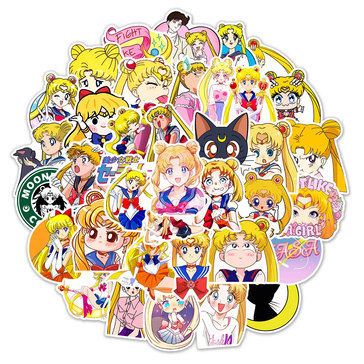 50PCS Cartoon Kawaii Sailor Moon Stickers Anime Graffiti Sticker DIY Notebook Helmet Guitar Aesthetic Cute Girls Kids Decal Toy