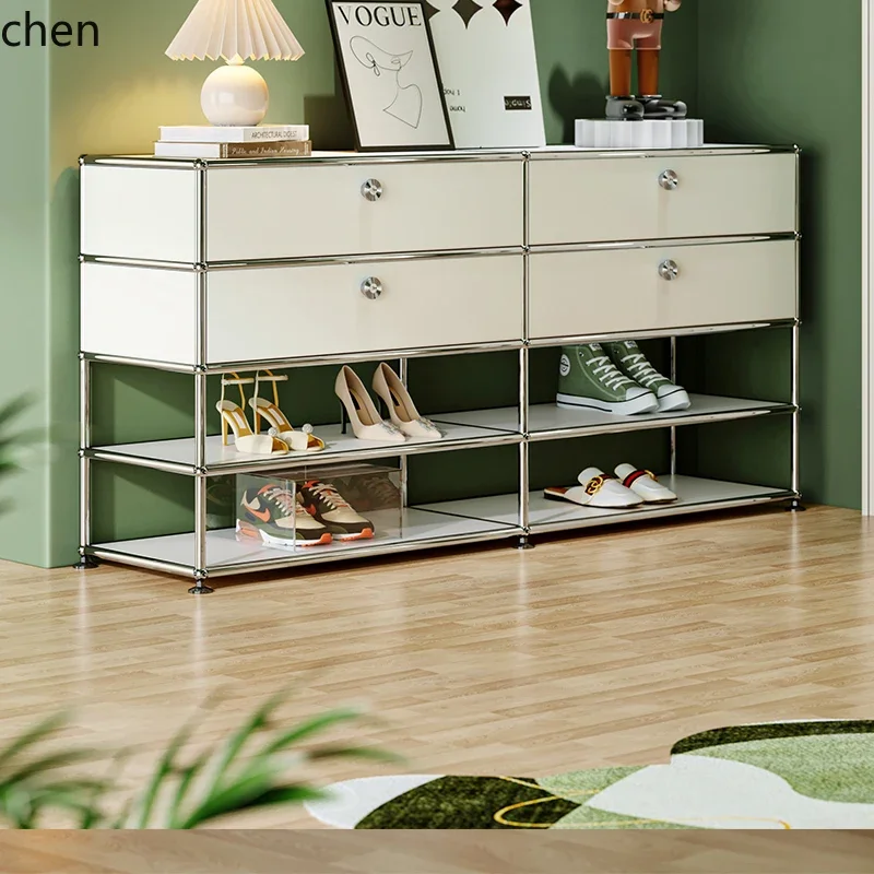 

HTT medieval module cabinet light luxury high-end living room ins wind locker stainless steel cream white shoe cabinet