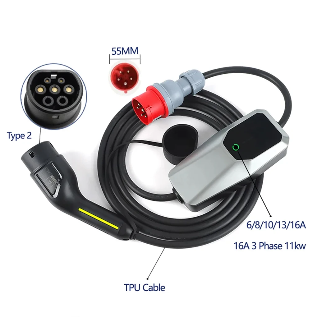 ABS 11 KW EV Charger Type 2 Charger EV Charger Portable Charging Cable Type 2 Adjustable Charging