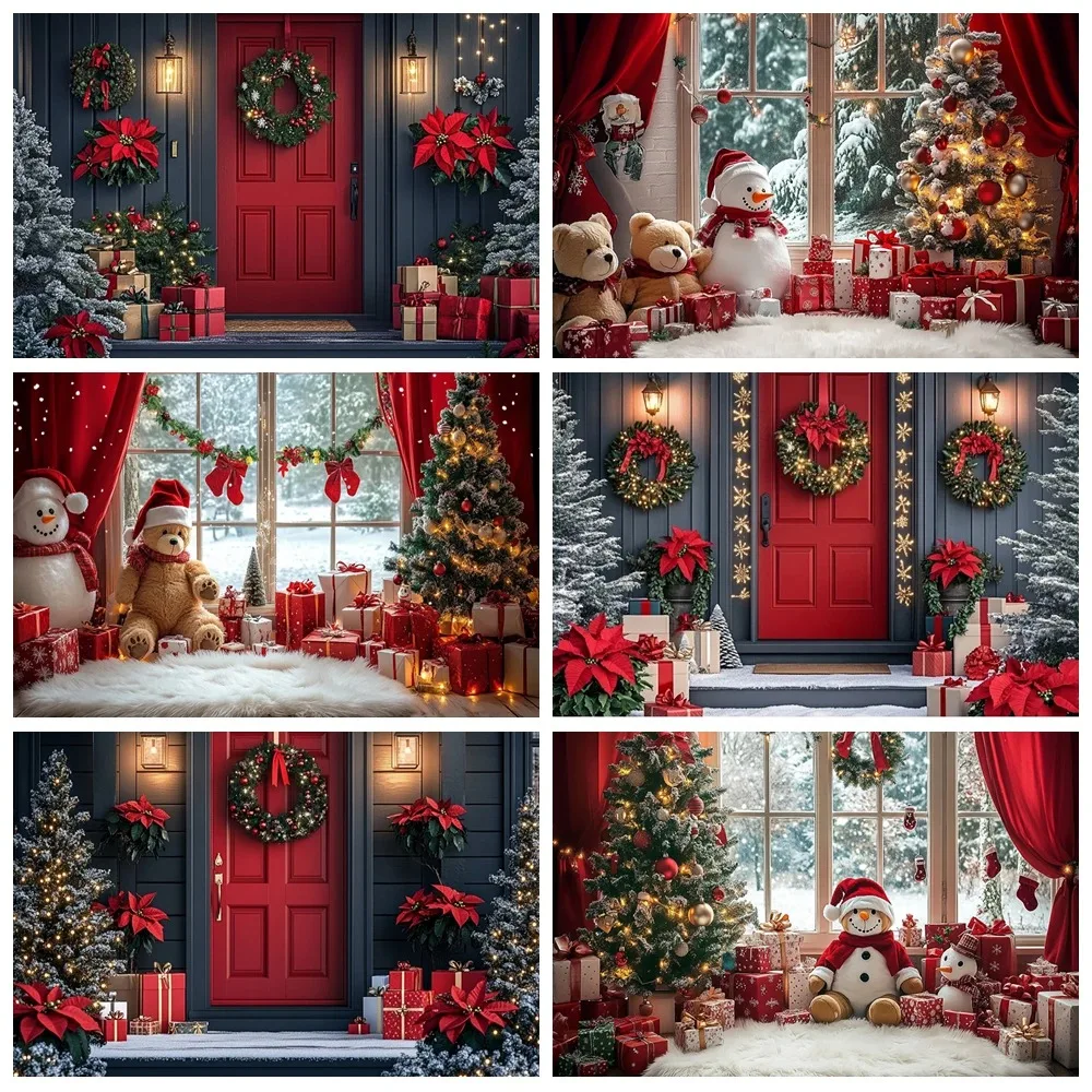 Winter Christmas Tree Socks Snowman Theme Banner Decoration Backdrop, Christmas Day Party Decoration Photography Backdrop Cloth
