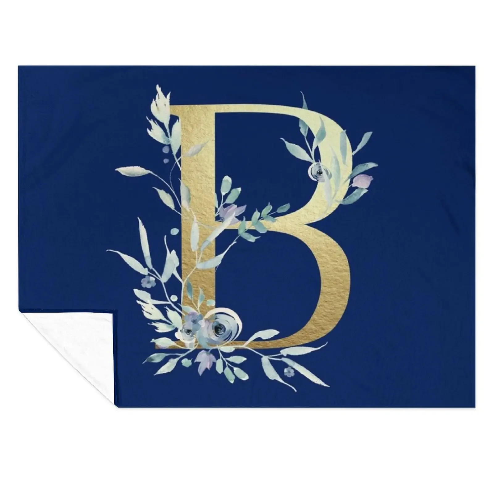 

B - Gold Monogram Letter with Watercolor Flowers Throw Blanket Flannel Thins Picnic Summer Blankets