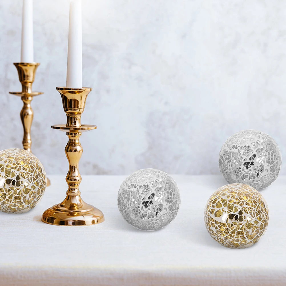 

4pcs Cracked Glass Ball Decorative Balls for Bowls Tabletop Desktop Spheres Lightweight Foam Party Holiday DIY