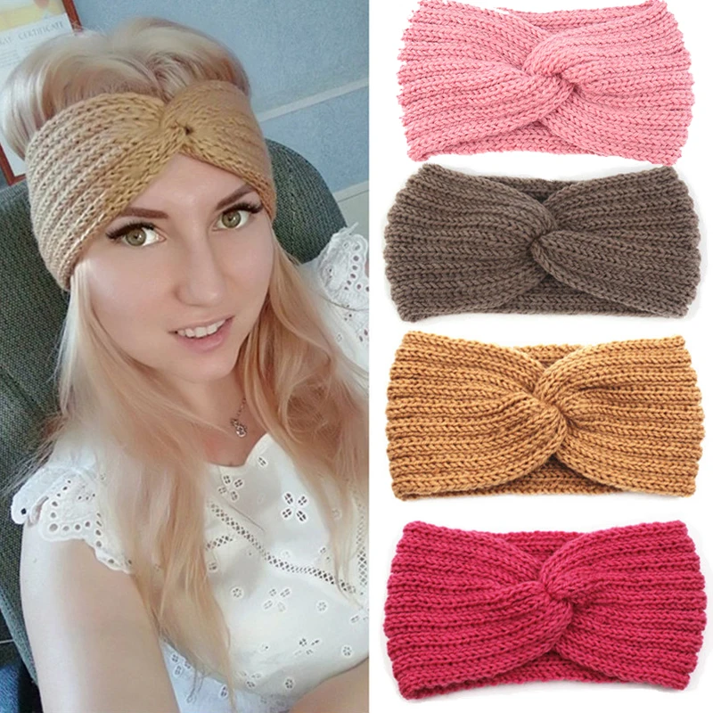 

New Winter Knitted Headbands for Women Girls Knitting Handmade Warm Hairband Cross Knot Turban Twisted Hair Accessories