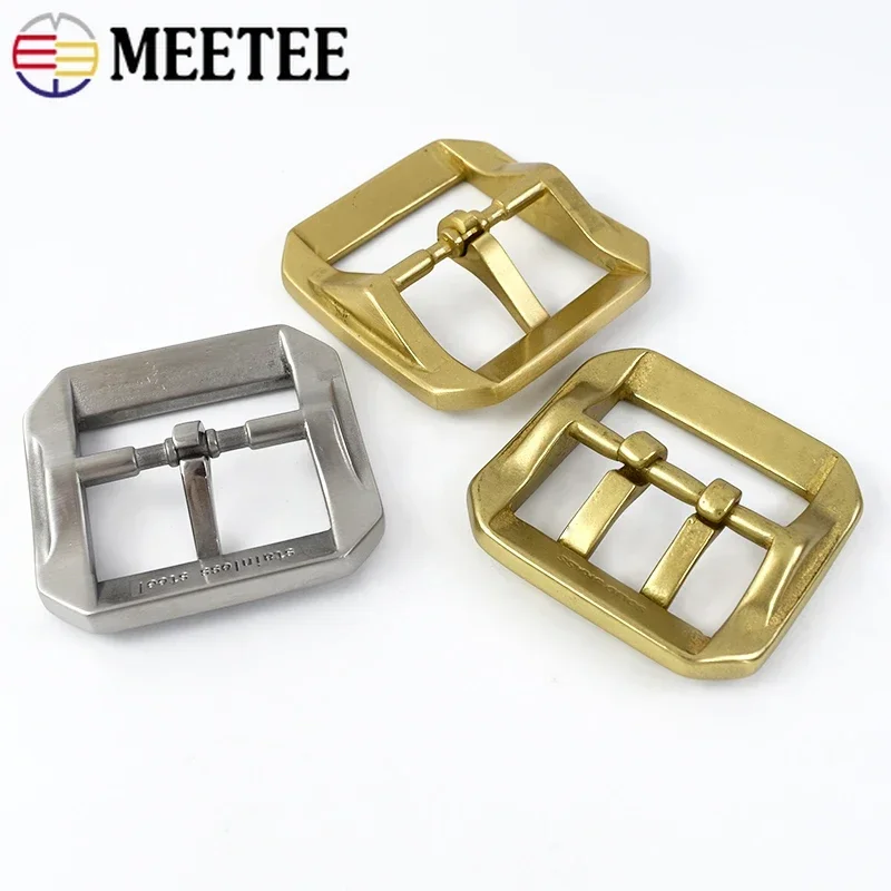 Meetee 1Pc 40mm Stainless Steel Belt Buckle Men Pin Buckles Single/Double Brass Belts Clasp Head DIY Leather Crfts Accessories