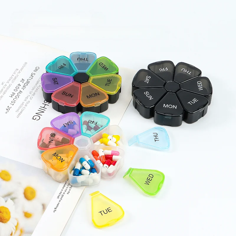 صندوق منظم لحبوب الدواء الملونة لمدة 7 أيام أسبوعيًا مع مادة PP للطعام، صندوق دواء محمول لفاصل الطب #2