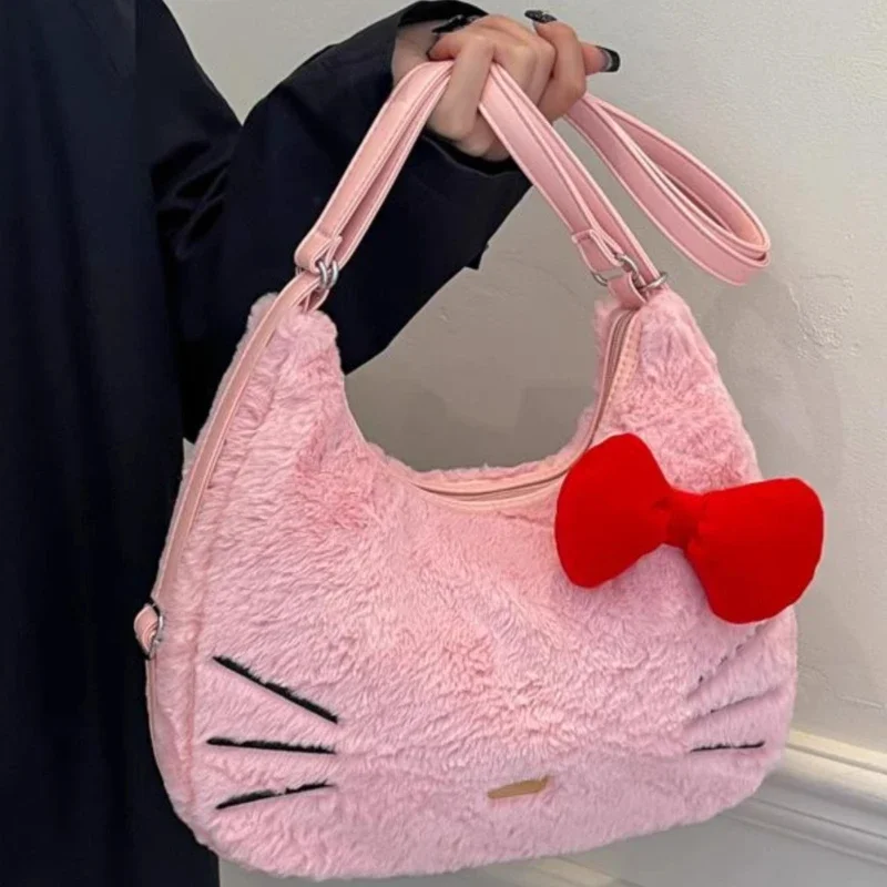 

2025 Kawaii Hello Kitty Shoulder Bags Korean cartoon plush backpack large capacity messenger bag mochila For Women Girl Mochilas