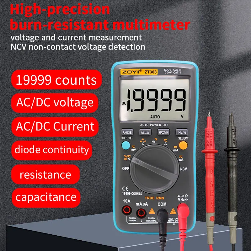 ZOYI ZT303 High Precision Digital Multimeter 19999 Counts True RMS Multifunction AC/DC Voltage Temperature Capacitance Tester view 2