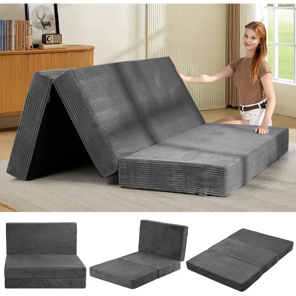 6-Inch Queen Size Folding Mattress with Removable, Washable Cover, Non-Slip Bottom & Carry Handles for Travel, Camping, Dorm