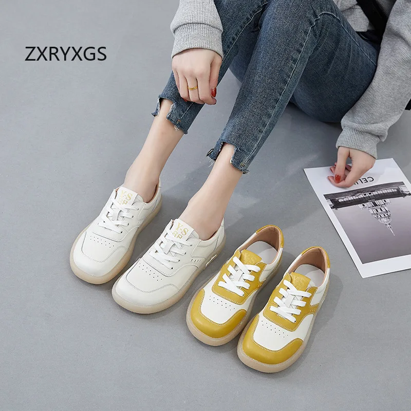 ZXRYXGS 2024 primavera Lace-up colori misti Sneakers in vera pelle scarpe basse scarpe Casual donna moda Sneaker Large Szie 43