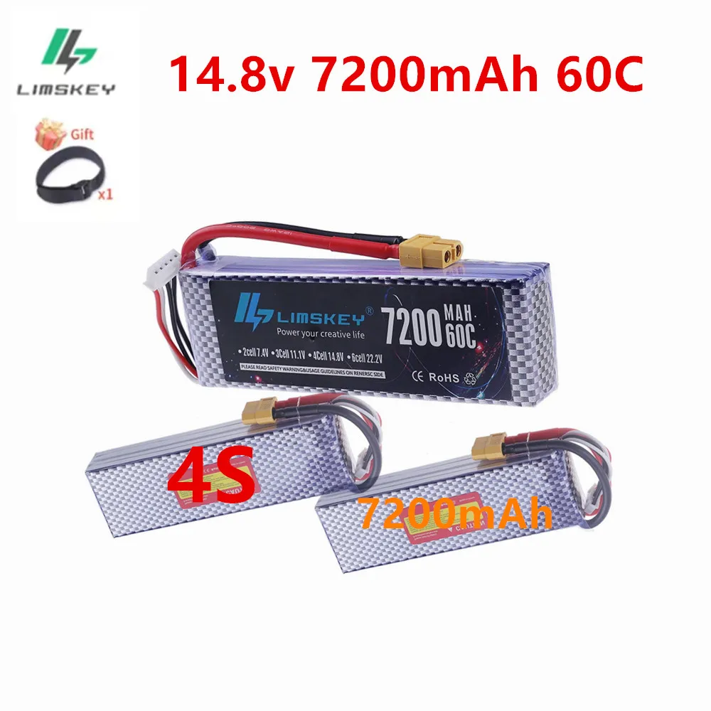 

Аккумулятор LiPo 14.8В 7200мАч с разъемом XT60/T/TRX/EC5 для радиоуправляемых FPV-дронов, квадрокоптеров, гоночных квадрокоптеров, хобби-дронов, 60C
