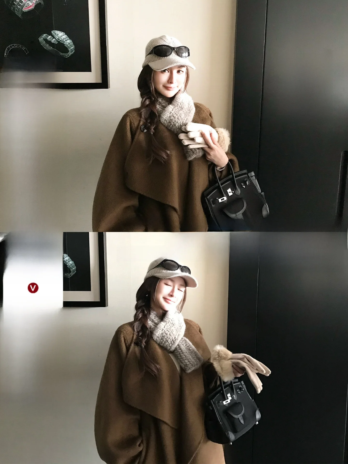 

Skk Store Luxury Double-Faced Silk Woolen Theatre Coat Women's ape Outerwear High Faion Camere Silk Knitted Long Sve...