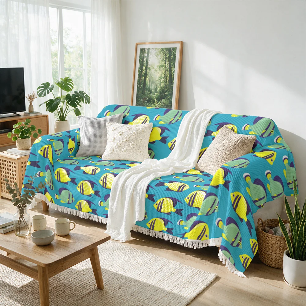 Colorful Tropical Fish Pattern Throw Blanket for Sofa Couch Living Room Decor Ocean Beach Accent Cushion Cover Textiles Seating