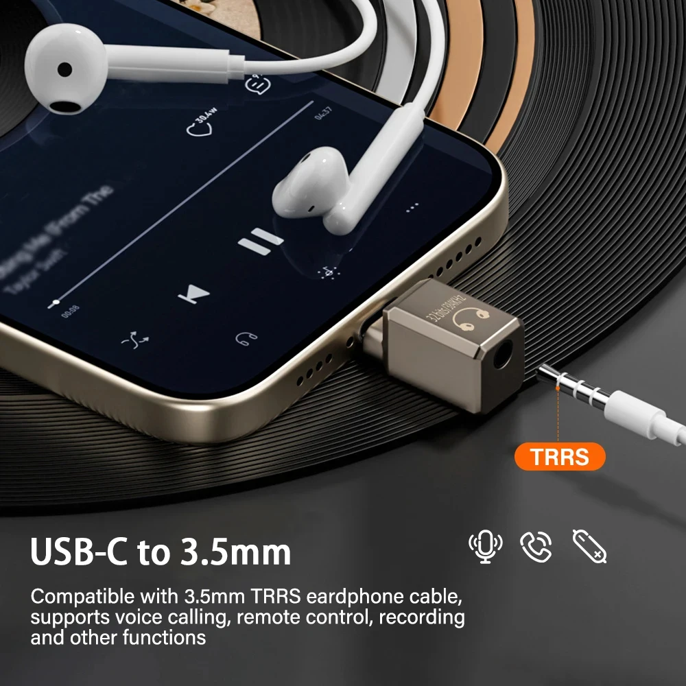 Type-C To 3.5Mm Audio Adapter 32Bit 384Khz DAC Decoding Chip USB-C Headphone Jack Converter For Smartphone Tablet Laptop