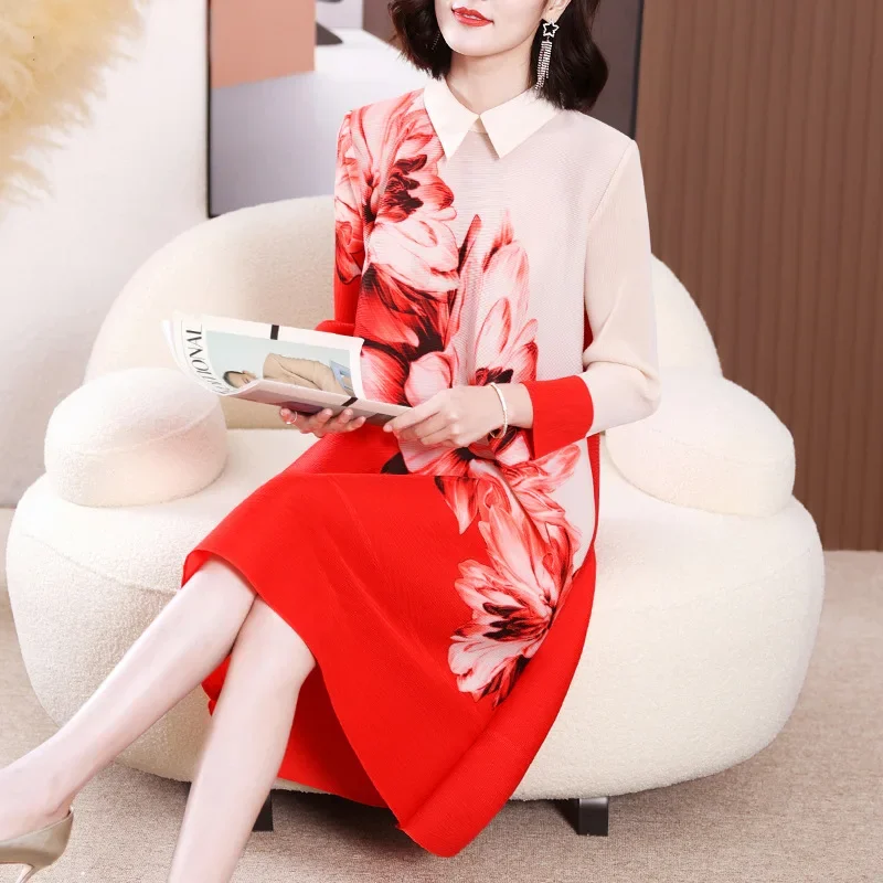 

Mom's Autumn Dress 2023 New Fashion Big Flower Women's A-line Dress Large summer dress LOOSE