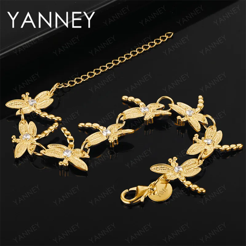 

Luxury 925 Sterling Silver 18K Gold Exquisite Dragonfly Bracelet Women Jewelry Party Fashion Wedding Accessories Gift