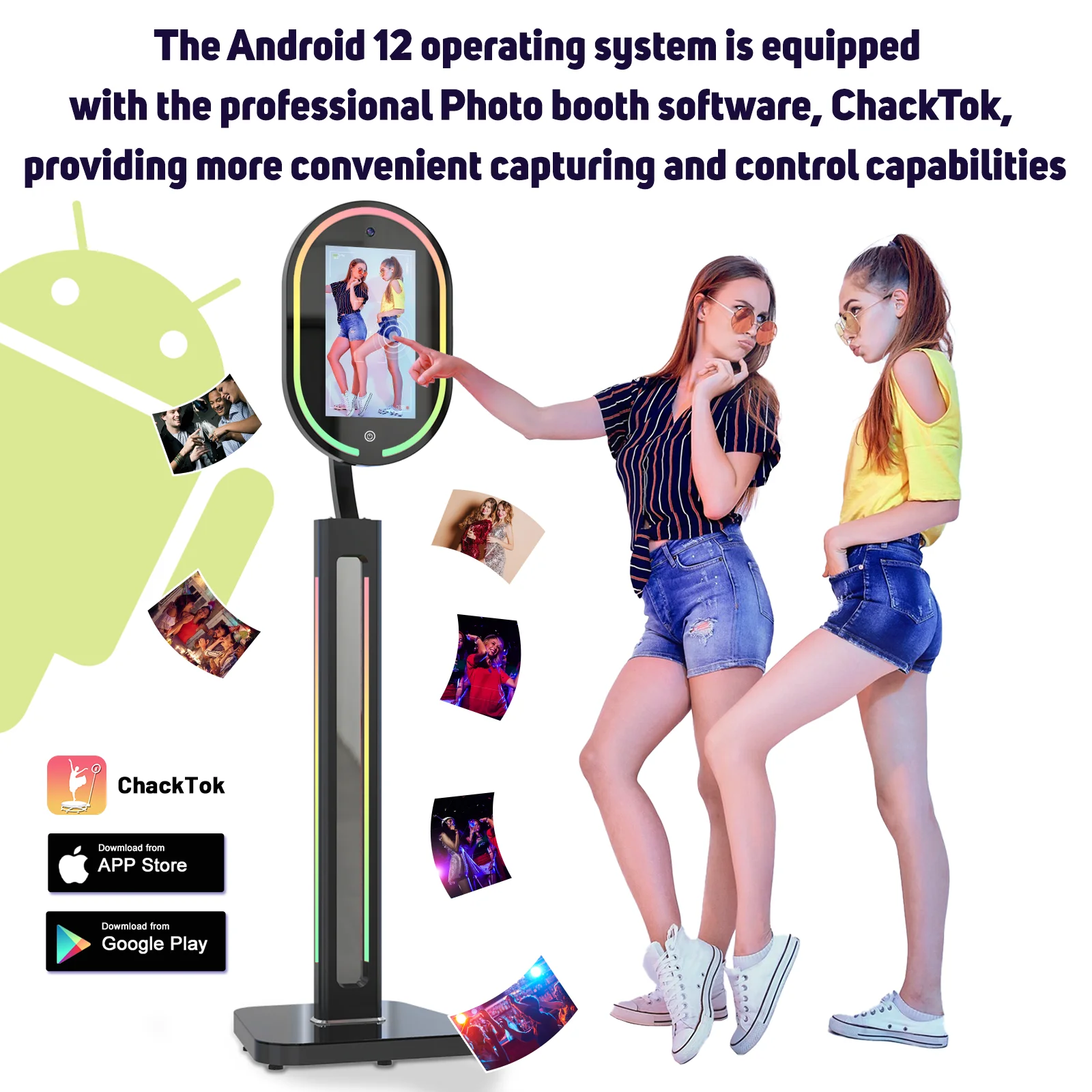 Cabina de fotos con espejo portátil, pantalla táctil HD de 15,6 pulgadas, anillo de luz LED regulable RGB, cabina de fotos Social para fiesta y boda