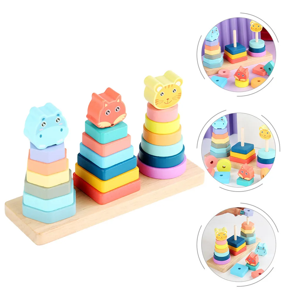 1Set Rainbow Animal Geometric Stacking Tower Baby Shape Sorter Infant Nesting Early Learning Sensory Educational Fun