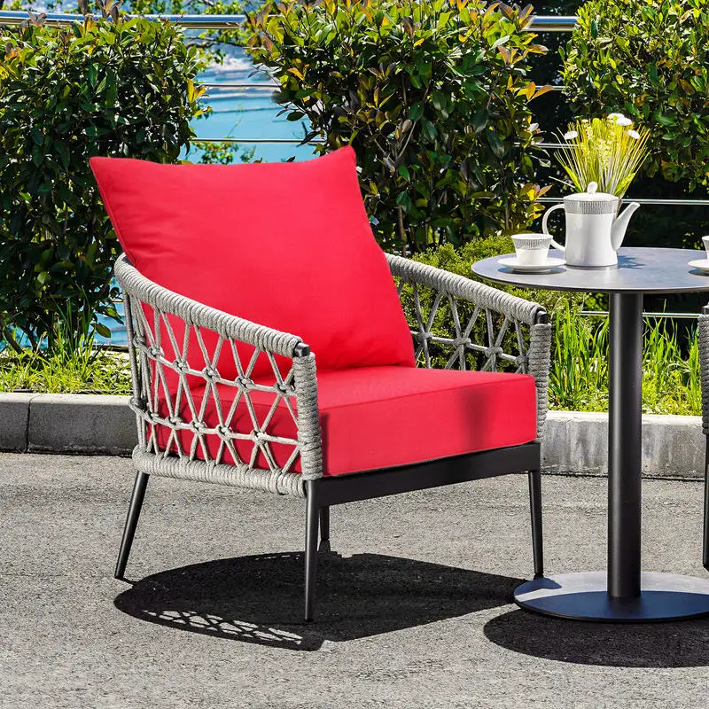 Deep Seat Chair Cushion Set with Tie Strings, High Resilience Cotton Filled Removable Backrest for Indoor Outdoor Patio Furniture, Red
