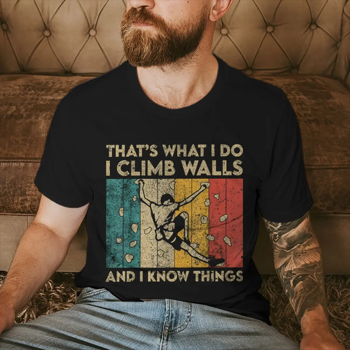 I Climb Walls And I Know Things T-shirt Funny Climbing T-Shirt Casual Short Sleeve Tees Tops Graphic T Shirt Men's Clothing