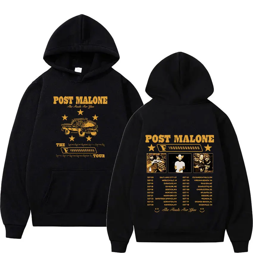 

90s P-Posts M-Malones Tour 2024 Album Hoodie Men's Hip Hop Retro Oversized Sweatshirt Casual Fashion Pullover Hoodies Streetwear