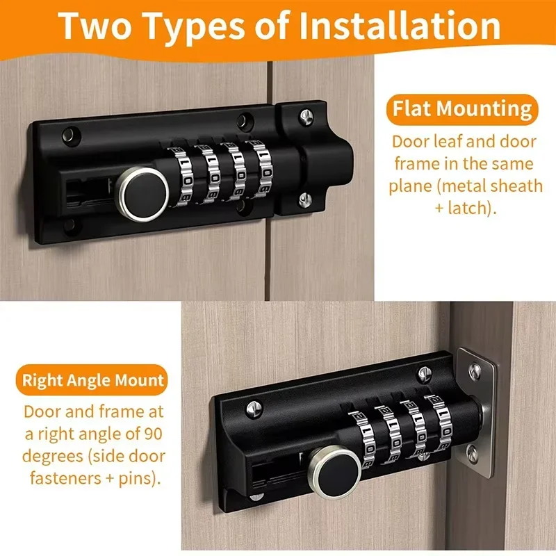 smart door locks Lock Black Silver Bolt Metal Door Latch Anti-theft Safety Combination Digit Padlock - view 3