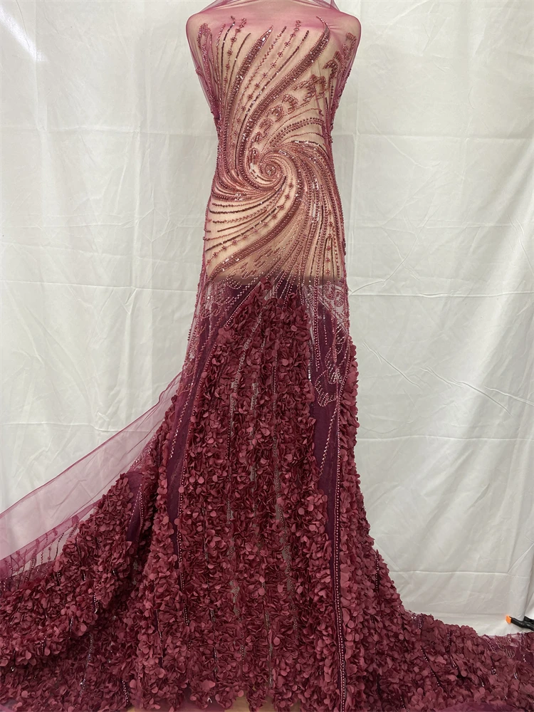 

2025 новейшая африканская кружевная ткань с бисером, французский тюль с блестками, сетчатая кружевная ткань, подходит для женских вечерних свадебных платьев