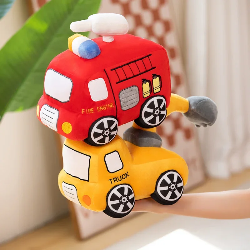 Cute Soft Fire Engine Excavator Plush Toys Stuffed Fire Truck Throw Pillow Plushies Doll Home Decor Birthday Gift for Kids Girls