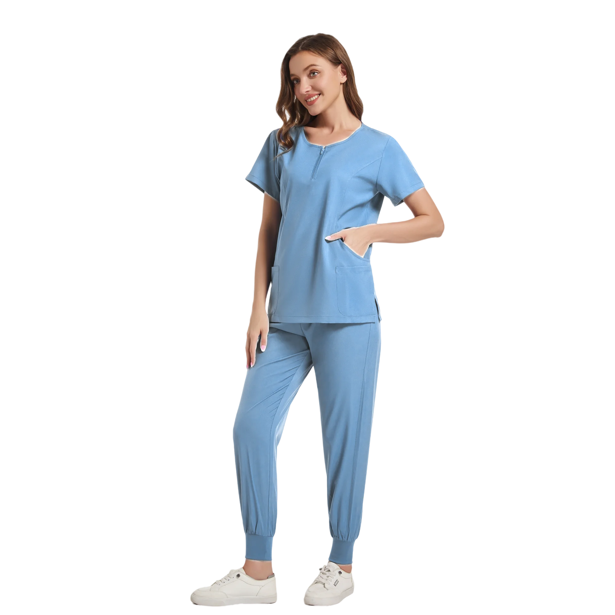 Krankenhaus modische Frauen Peeling-Sets stilvolle neue Stil Kurzarm Anti-Falten-Spa-Arbeits kleidung Pflege Krankens ch wester Peeling Uniform-Sets