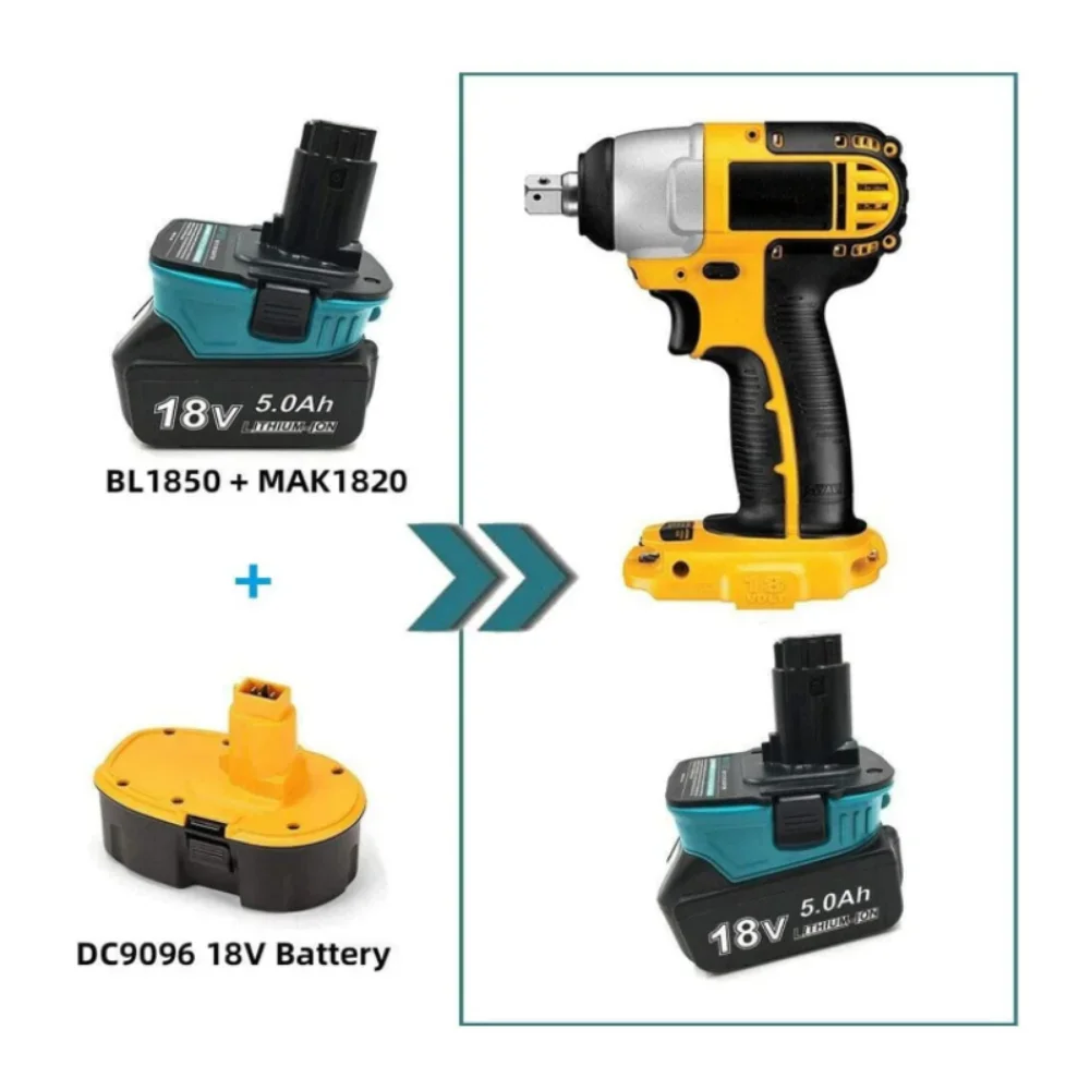Imagem -05 - Adaptador de Bateria para Makita Dca1820 18v Compatível com Makita Lithium Battery Convert Tool para Dewalt Dca1820 Dc9180 Dc9096
