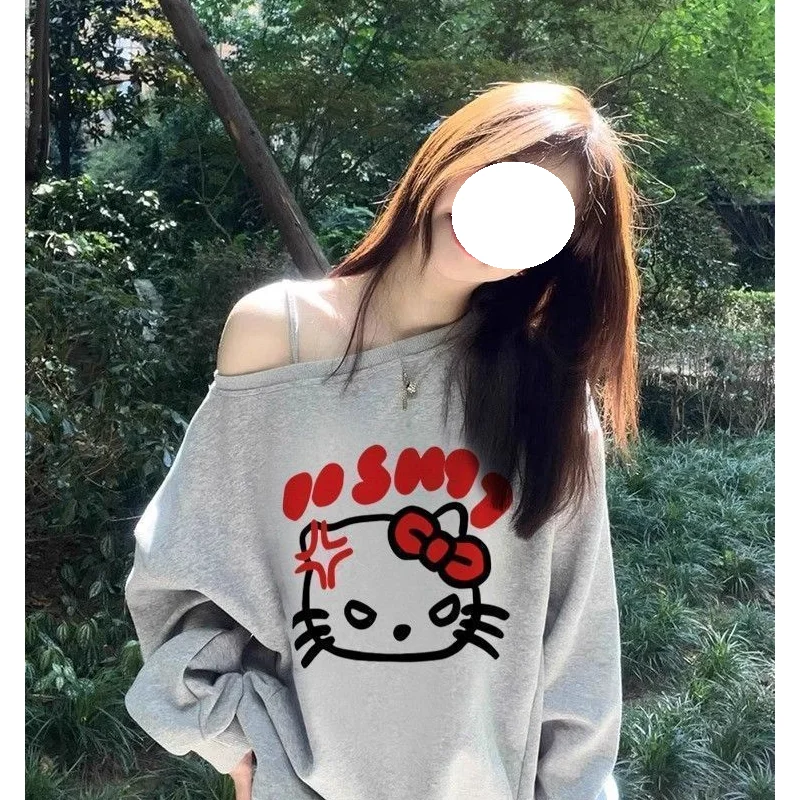 サンリオハローキティ女性スウェットキュートオール漫画春秋長袖斜め襟トップス女性服アウター新しい