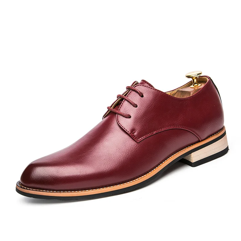 Retro Men's Red Leather Groom's Dress Shoes English Style Pointed Business Tie Casual Shoes Spring Summer Commuting Shoe for Man