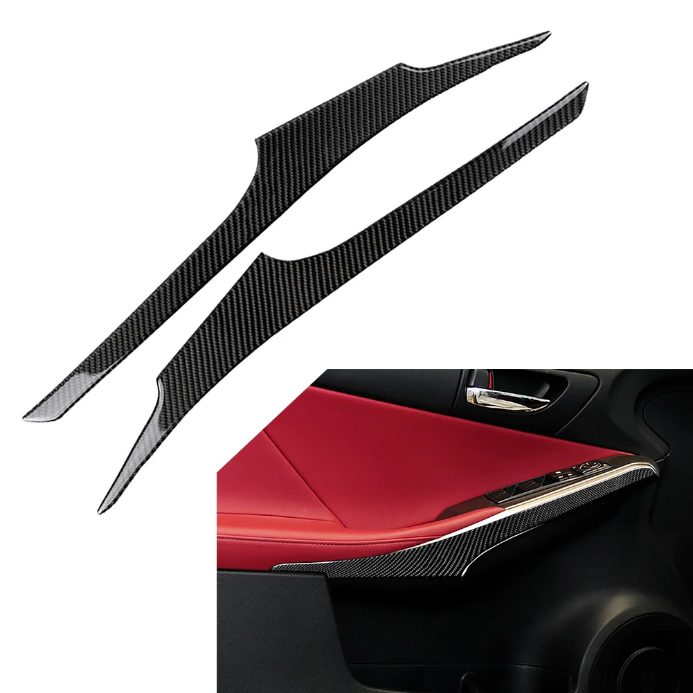 2Pcs Car Interior Front Door Armrest Panel Decorative Trim For Lexus IS250 IS300 IS350 2014-2018 Carbon Fiber Black
