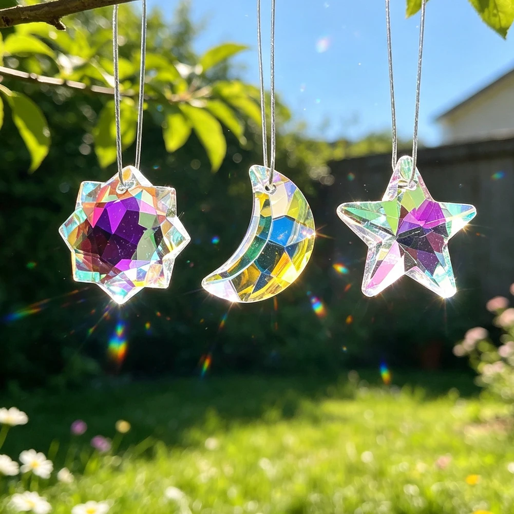 12pcs 20mm AB Aurora Crystal Beads Star Moon Snowflake Glass Beads DIY Suncatcher Wind Chimes Lamp Pendant Charms Jewelry Making