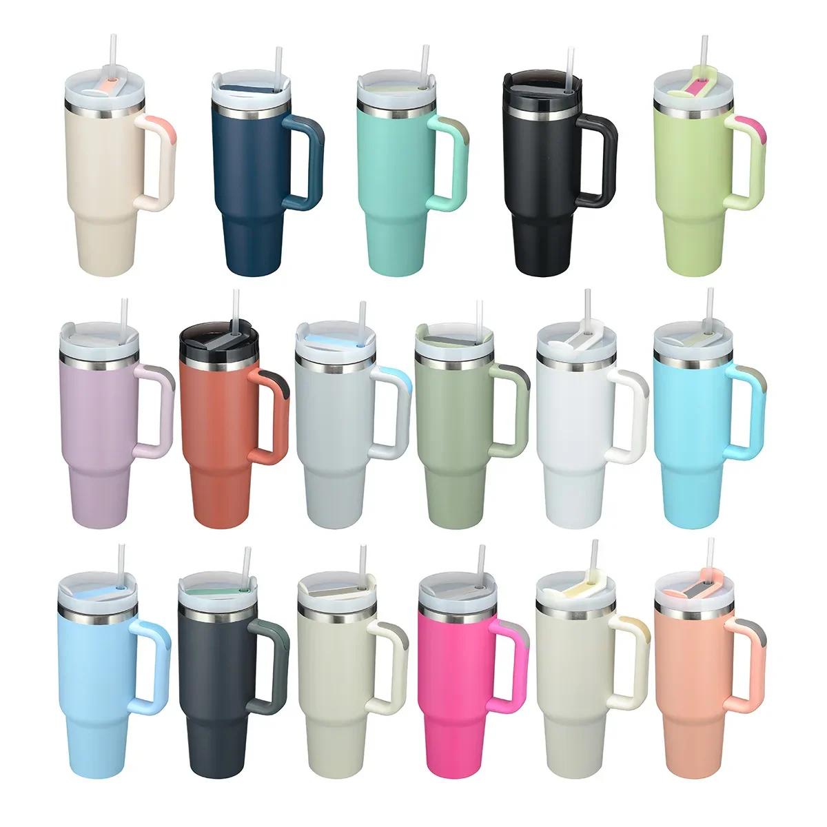 1200ml Tumbler with Handle Straw Stainless Steel Insulated Vacuum Cup Leakproof Water Bottle Car Coffee Mug Iced Travel Cup