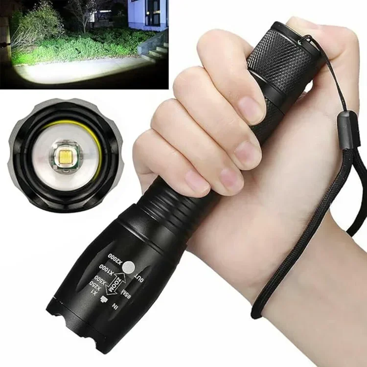 

LED Tactical Flashlight, Zoomable High Lumen Handheld Torch 5 Modes Portable for Camping, Hiking, Emergency, No Battery Included