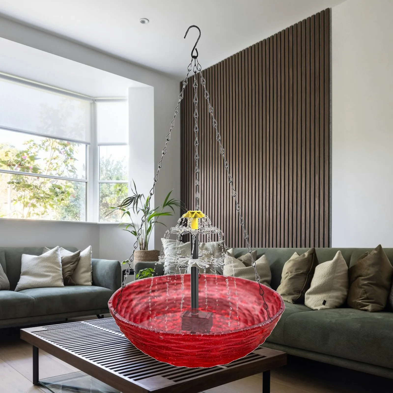 Outdoor Birdbath Solar Water Feature PP Hanging Garden Bowl Easy Clean Decor for Balcony Patio Yard