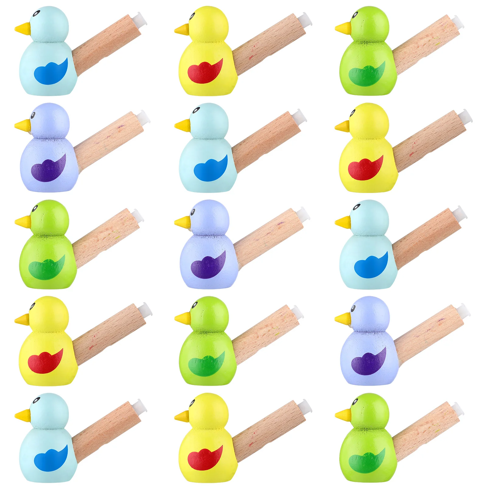 

15 Pcs Cartoon Whistle Toys with Bird Design Wooden Children Whistles Shape Musical Baby