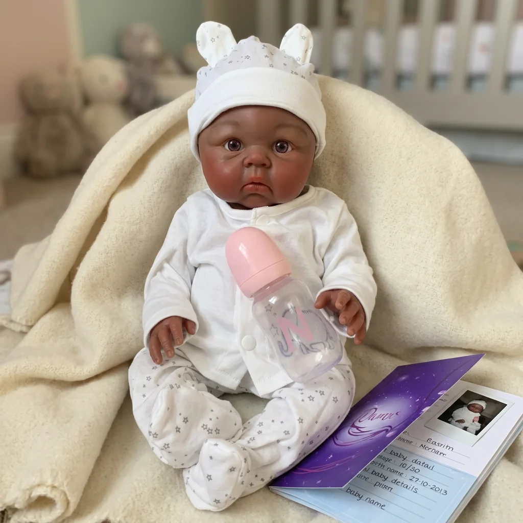 18 Inch Full Body Solid Silicone Reborn Doll Dark Skin Tone Hand Painted 3D Skin Texture Lifelike Soft Touch Bebe Collectible
