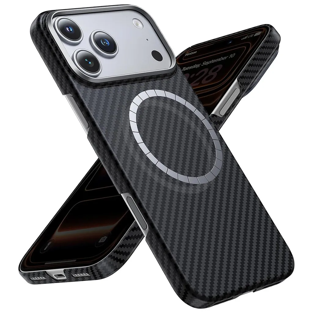 

Original Genuine Carbon Fiber Magnetic Case for iPhone 17 Pro Max Built-in Metal Camera Ring Thin Lightweight Aramid Cover