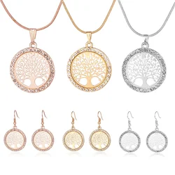 2024 New Fashion Crystal Drop Earrings Women Hollow Out Tree Of Life Pattern Round Earring Moda Mujer Jewelry Gifts