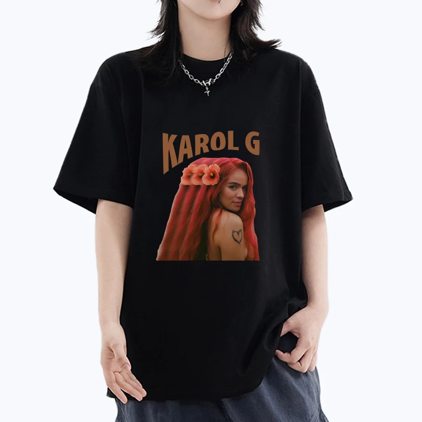 

Singer Karol G 90s music Printed T shirts 2024 New Men Women Fashion Y2k short sleeve T-shirt Unisex Oversized 100% Cotton Tops