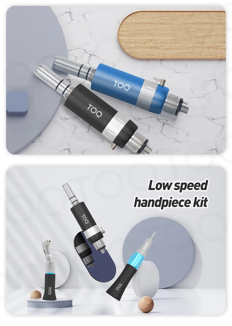 TOQ 3Pcs/Set Dental External Low Speed Handpiece Kit 2/4Holes Pneumatic Air Turbine Motor 6 Optional Colors Autoclavable Tool