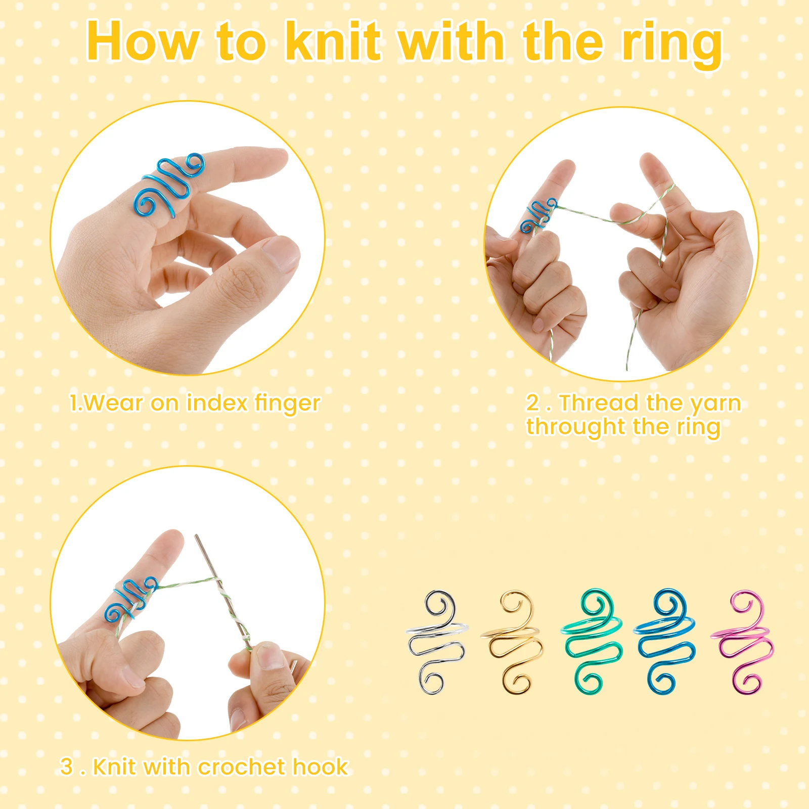 5Pcs Crochet Tension Ring for Finger Lefties and Righties Yarn Tension Control Ring Alloy Crochet Tension Ring for Crochet Lover