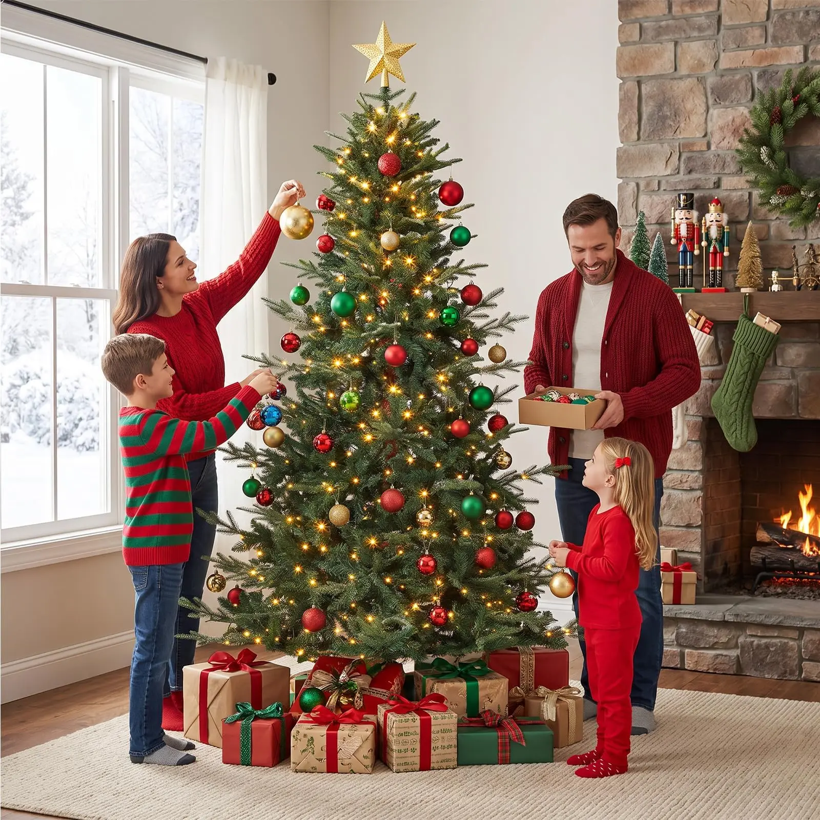 6.5 Ft Pre-Lit Flocked Christmas Tree With 500 Led Lights, 11 Modes, Remote, 900 Pe Pvc Branch Tips, Pine Cones And Folding Metal Stand