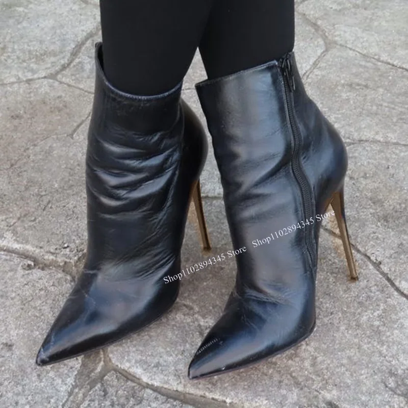 Brown Mid Calf Zipper Boots Thin High Heel Pointed Toe Leather Cool Fashionable Sexy Winter 2025 Woman Shoes Zapatillas Mujer