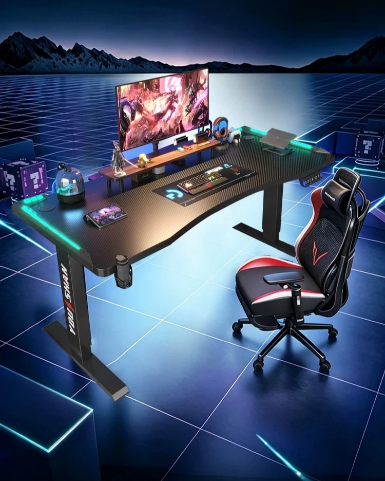 Smart Electric Height Adjustable Solid Wood Desk, Lifting Home E-sports Gaming Computer Workbench