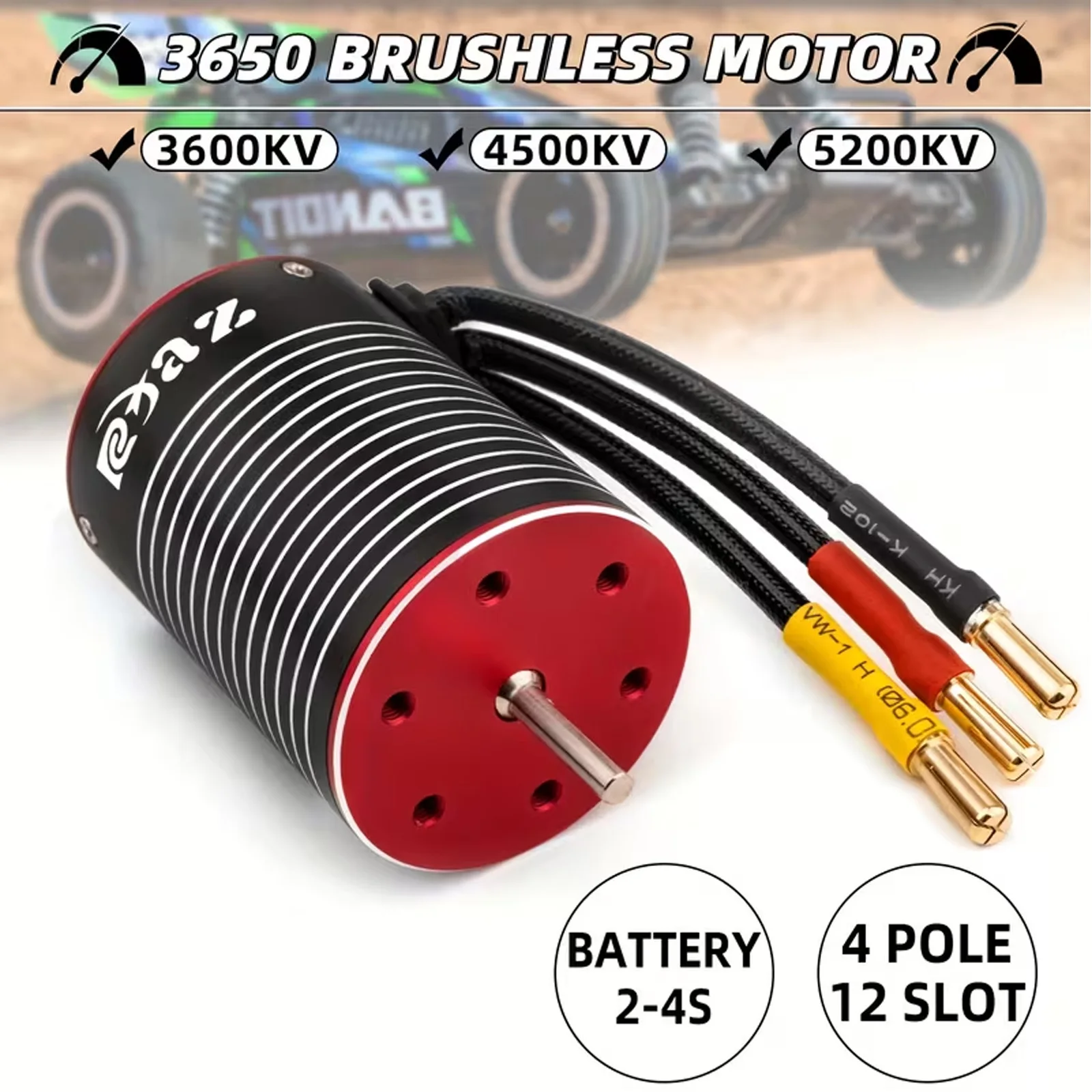 

RCXAZ RC Model Car 3650 Brushless Motor 3600KV 4500KV 5200KV Suitable for Most 1:10 1/12 RC Car Scale Truck Upgrade Parts