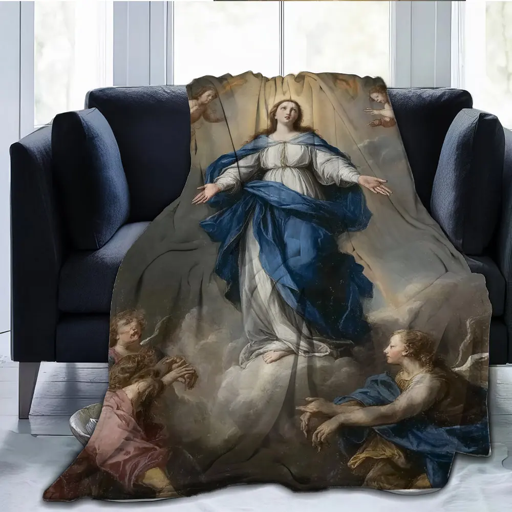 theme of the Virgin Mary Flannel printed blanket suitable for all seasons suitable for living room office sofa and travel
